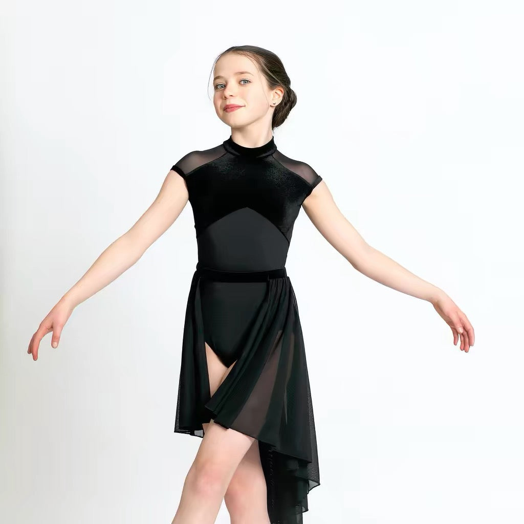 Black Asymmetric Short-Sleeve Dress