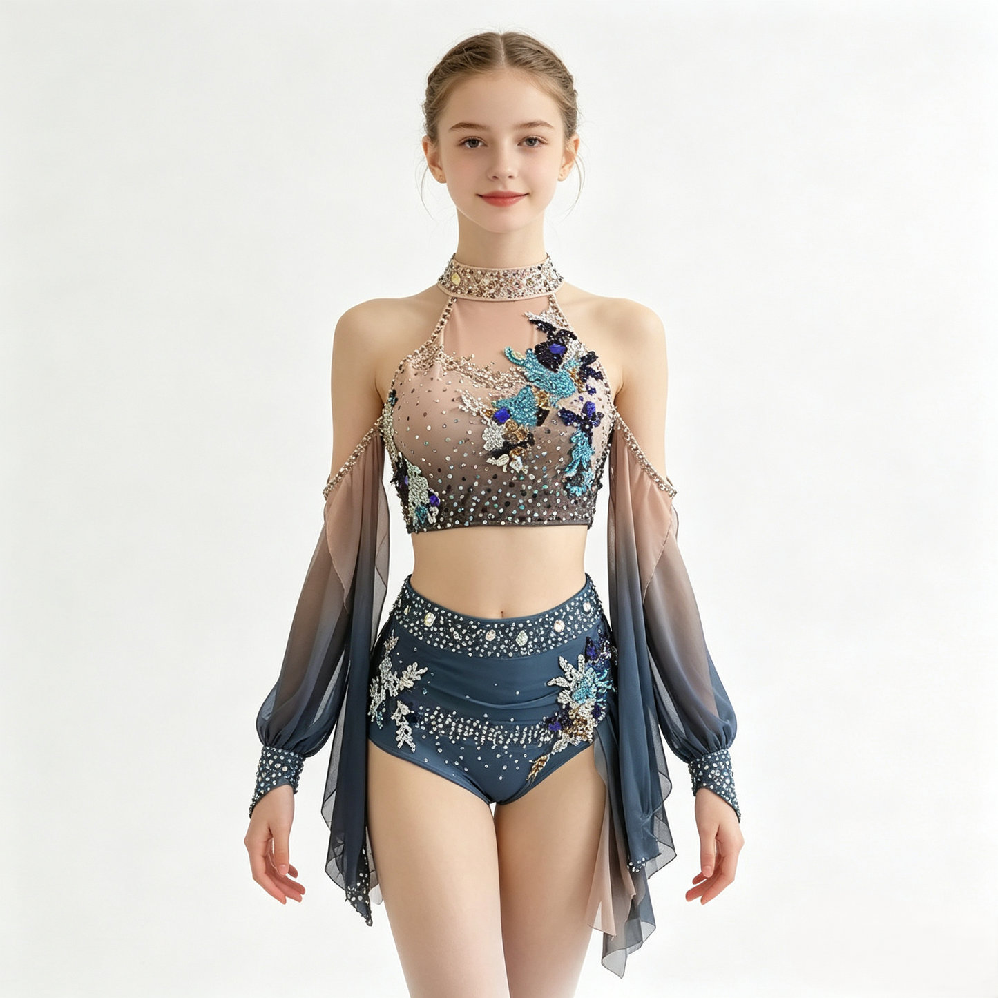Blue Two-Piece with Wrap Skirt