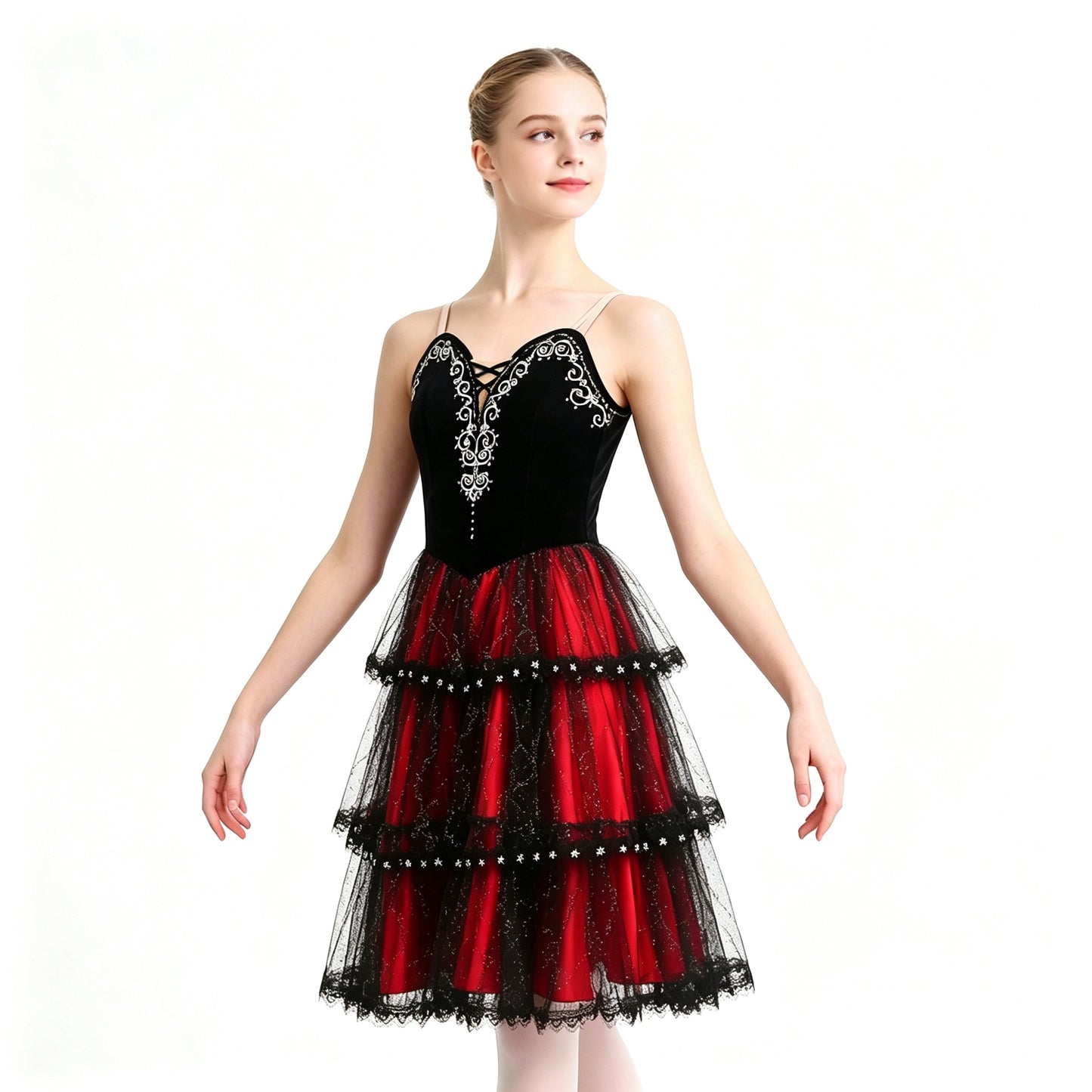 Red & Black Layered Ballet Dress