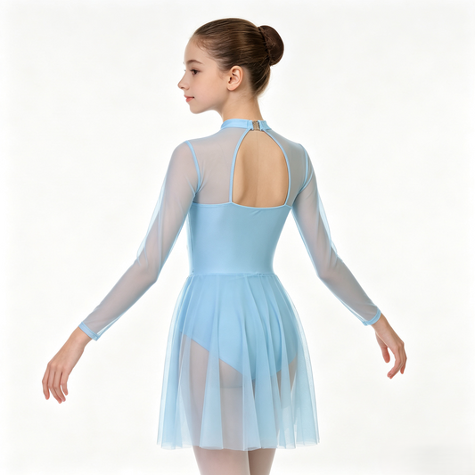 Light Blue Lace Long-Sleeve Dress