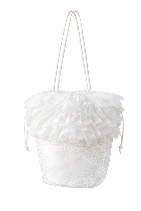 Pure White Lace Wedding Gift Bag Embroidered Lace Design Tulle Handheld Shopping Bag