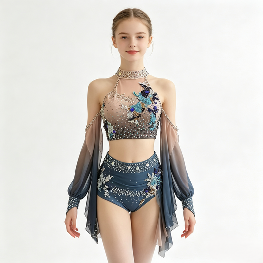 Blue Two-Piece with Wrap Skirt
