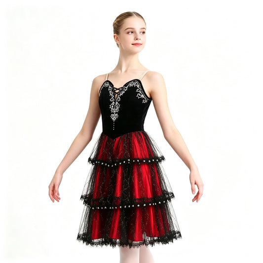 Red & Black Layered Ballet Dress