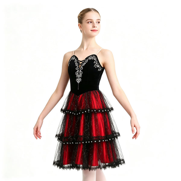 Red & Black Layered Ballet Dress