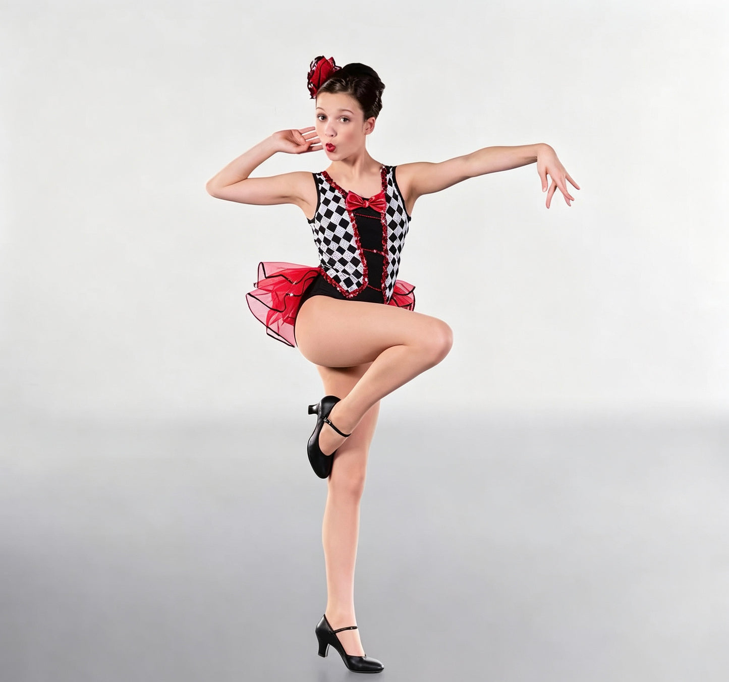 Red & Black Sequin Shorts Unitard