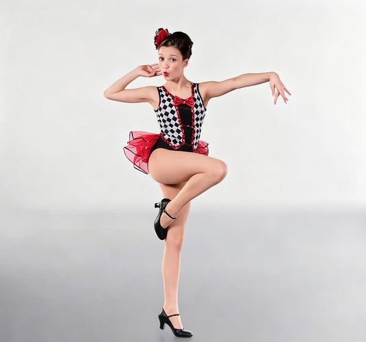 Red & Black Sequin Shorts Unitard
